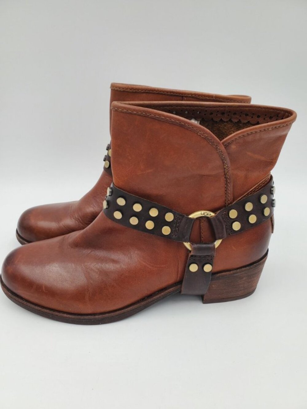 UGG Darling Harness Boots Women Size 6 Brown Leather Studded Western Bootie - Picture 4 of 7